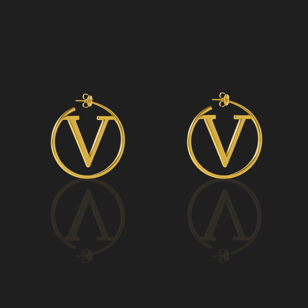 V Initialed Hoop Earrings