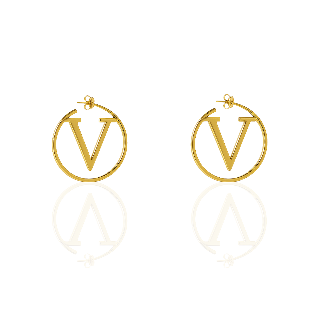 V Initialed Hoop Earrings