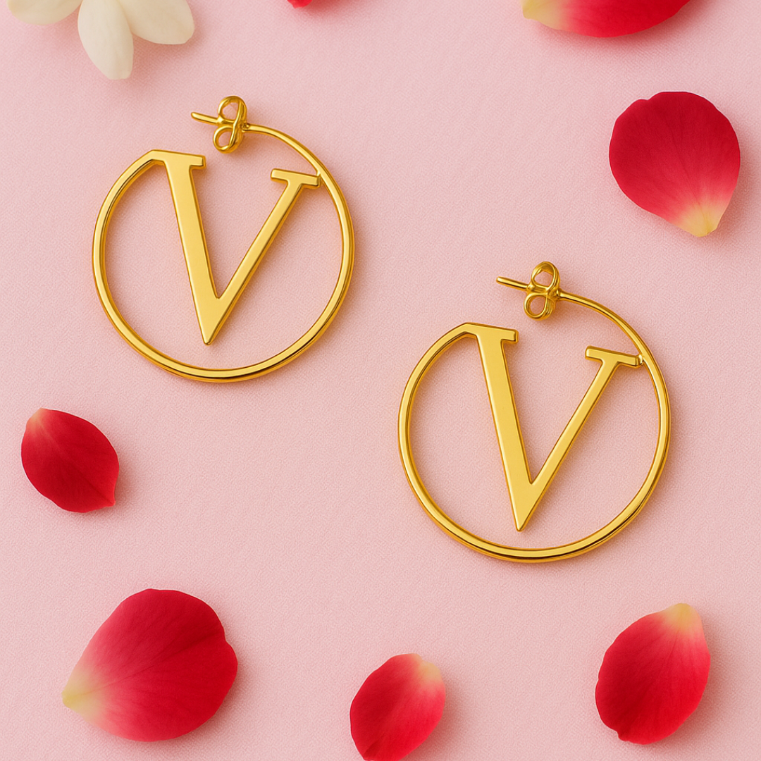 V Initialed Hoop Earrings