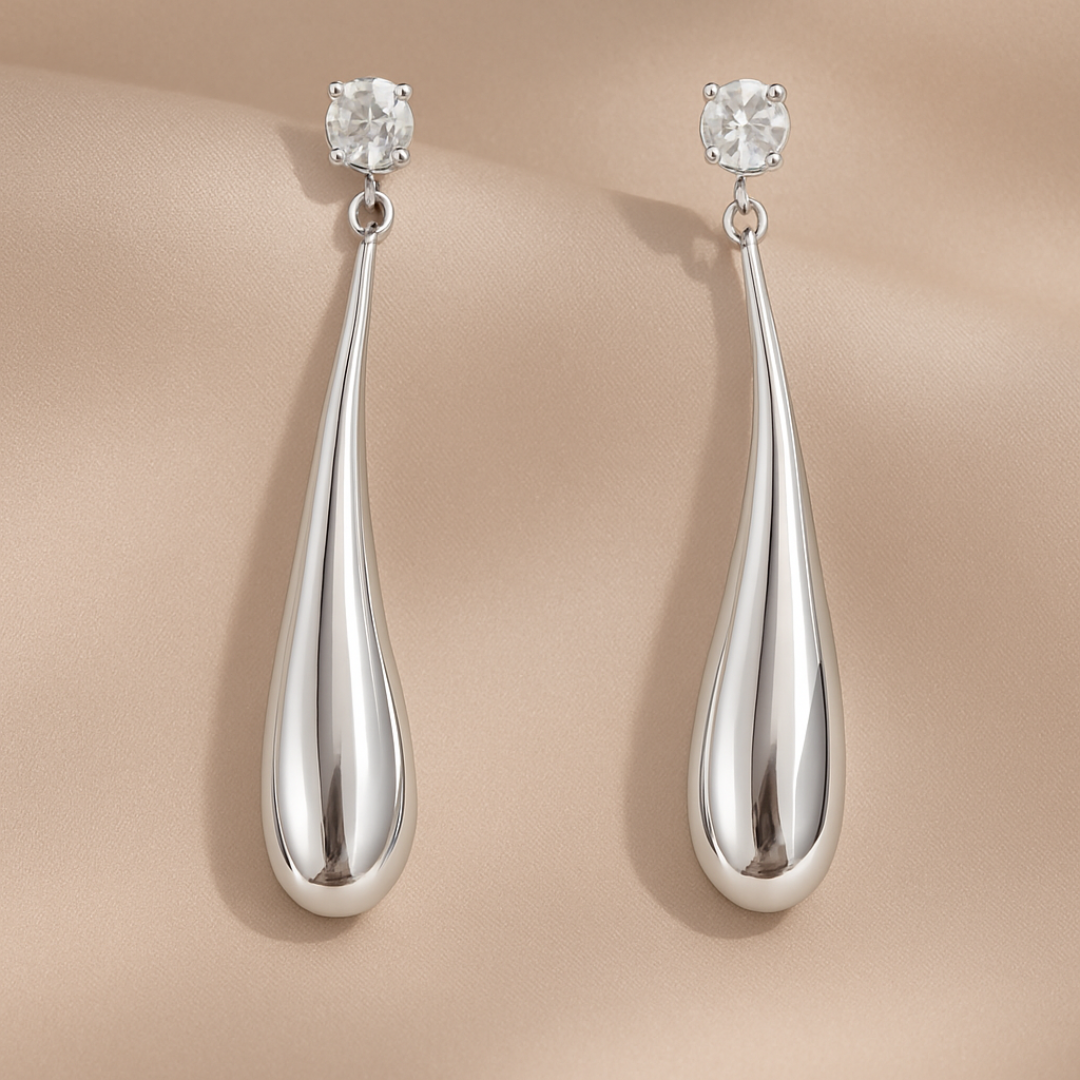 Silver Teardrop Dangle Earrings