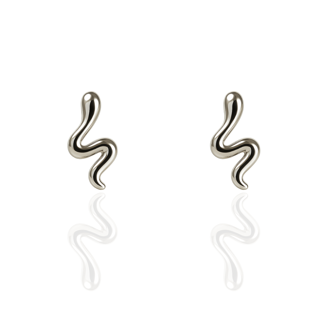 Sterling Silver Rhodium Snake Studs