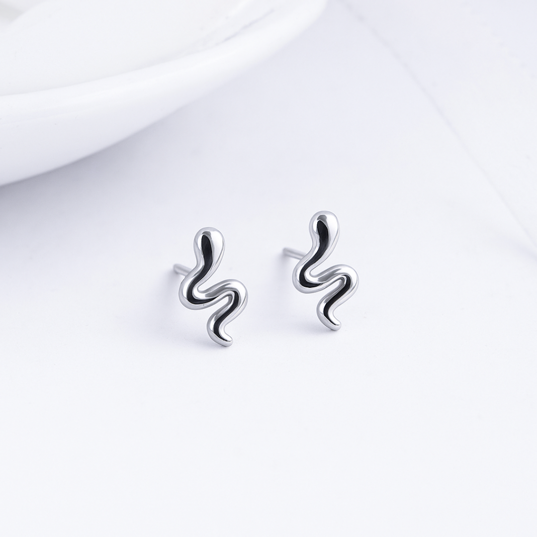 Sterling Silver Rhodium Snake Studs