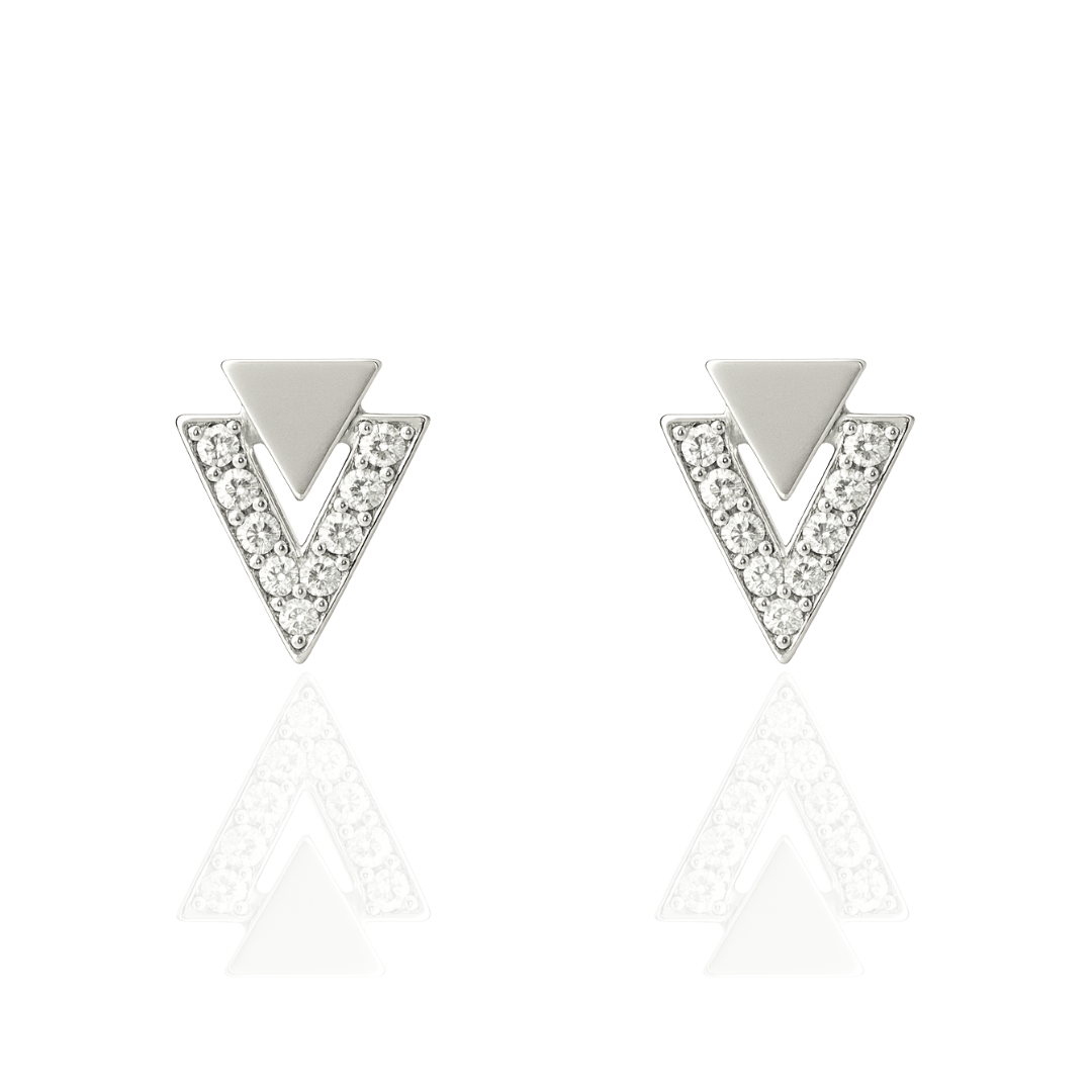 Sterling Silver Crystal Triangle Studs