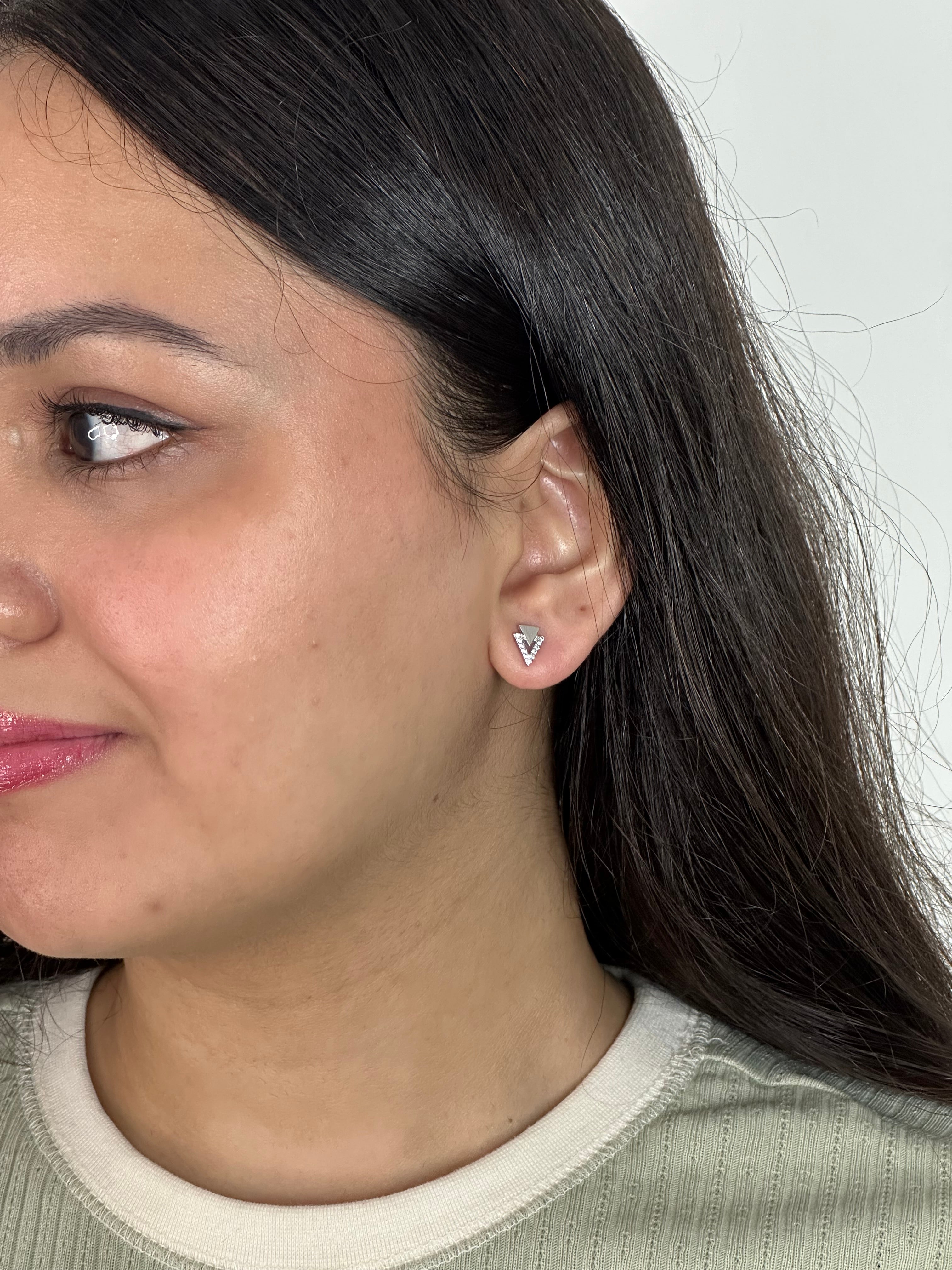 Sterling Silver Crystal Triangle Studs