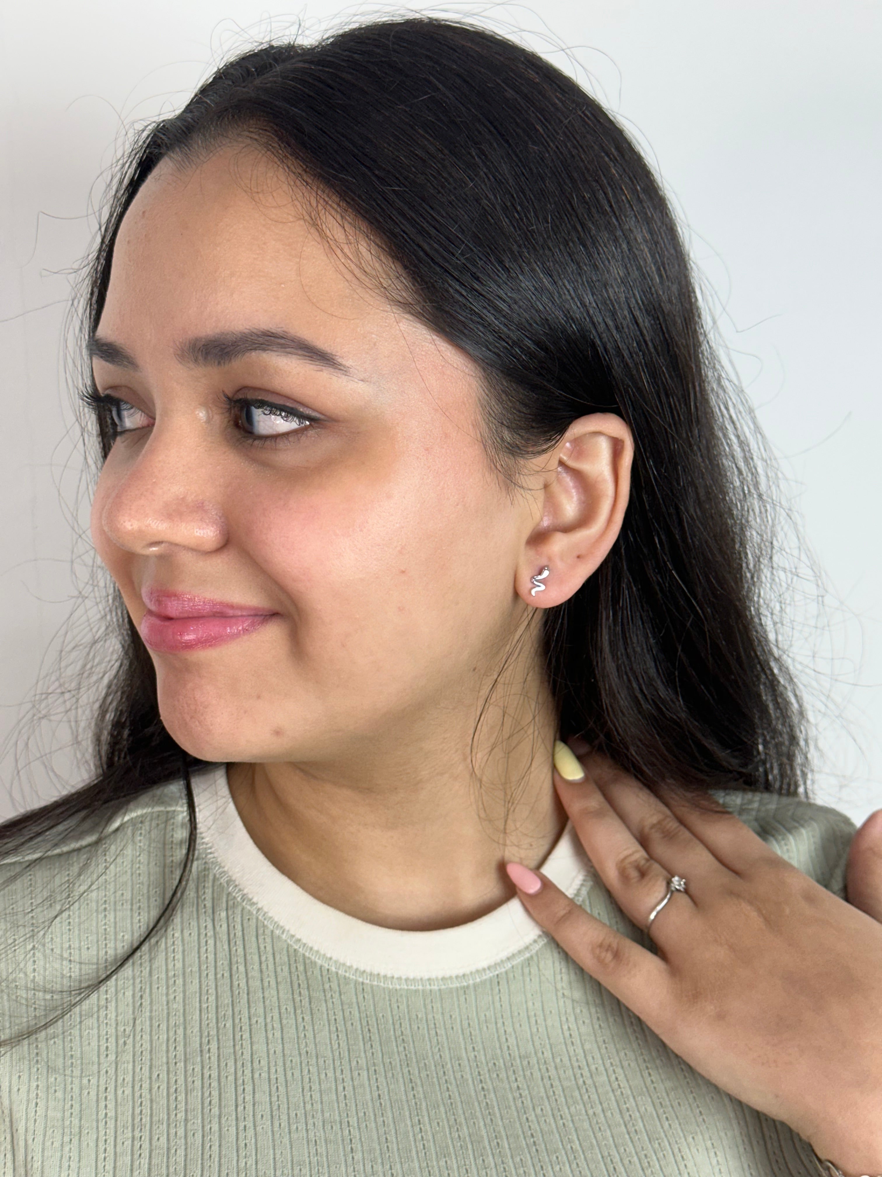 Sterling Silver Rhodium Snake Studs