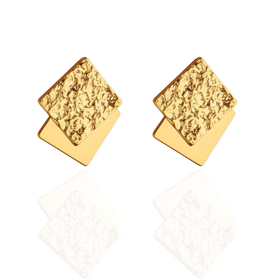 Hammered Double Square Earrings