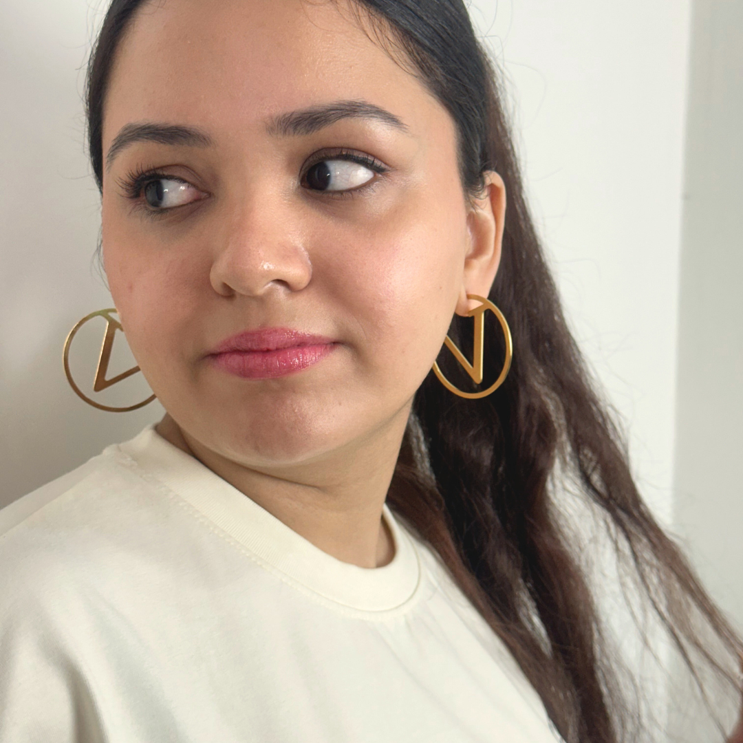 V Initialed Hoop Earrings