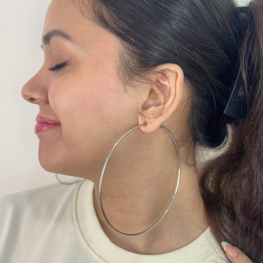 Silver Wide Sleek Hoop Earrings